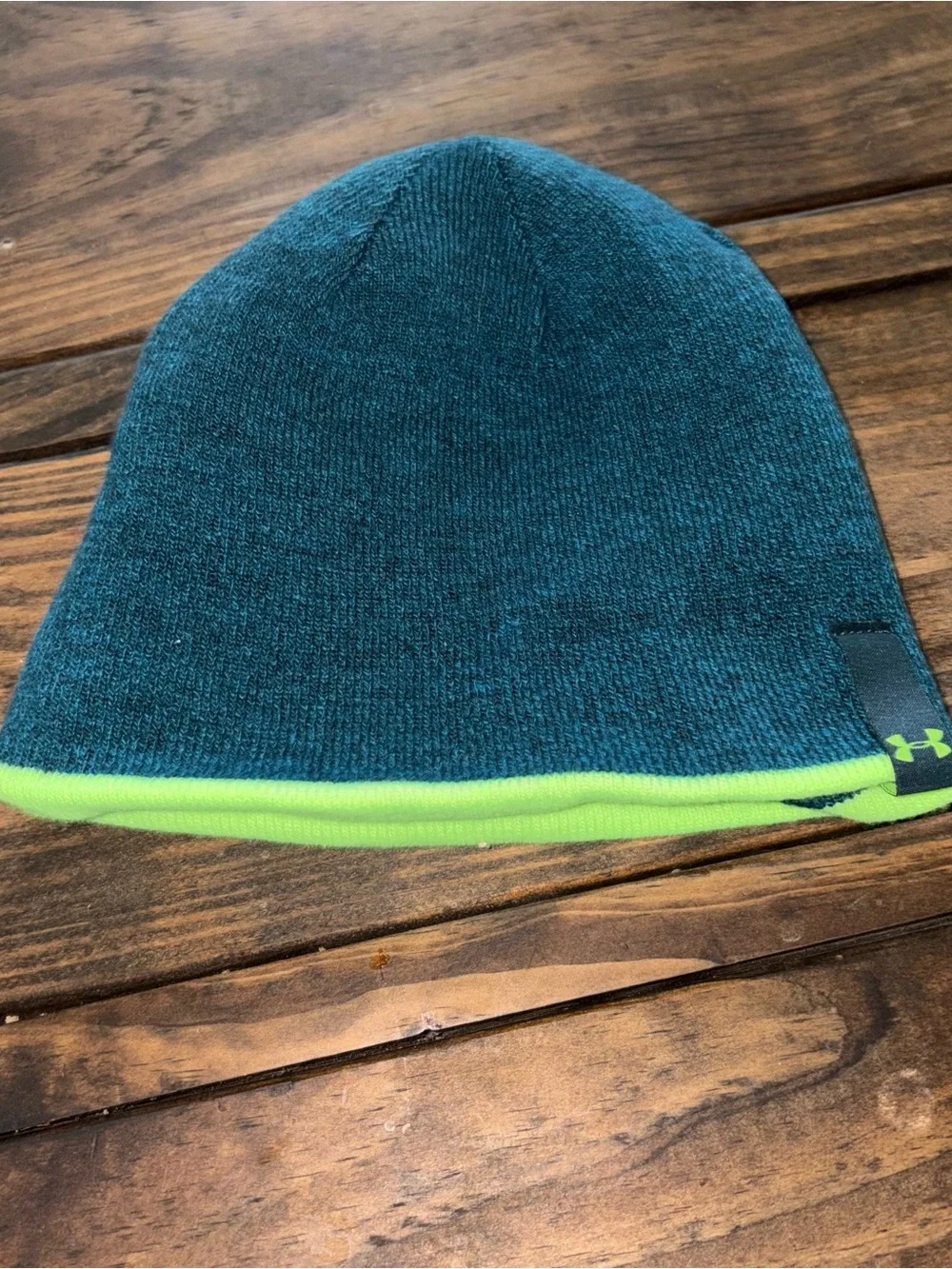 Under Armour Kids Neon Green & Navy Striped Logo Beanie